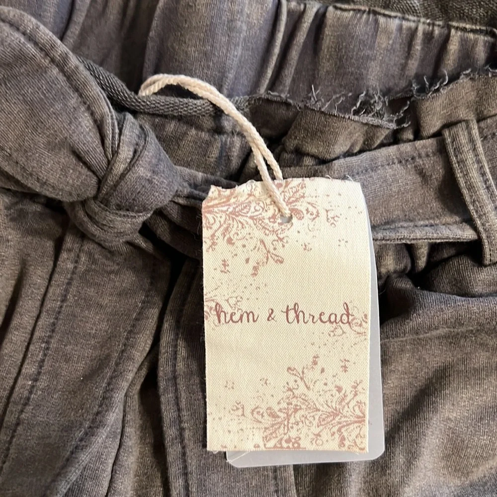 🆕Charcoal French Terry Paperbag High Waist Wide Leg Pant Hem & Thread S, M & L - Picture 13 of 15